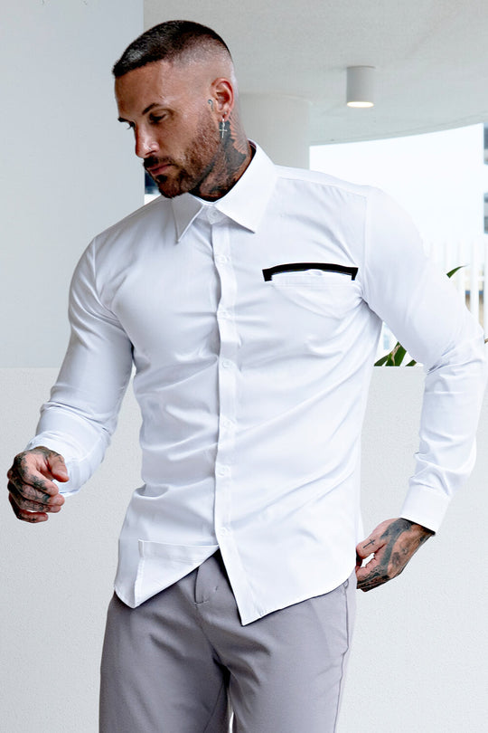 Men's White Dress Shirt - Button