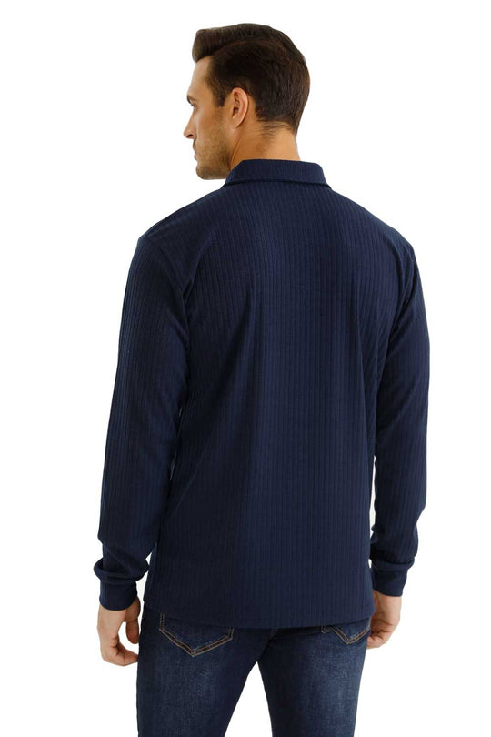 Men's Long Sleeve Polo Shirt - Slim Fit & Buttons