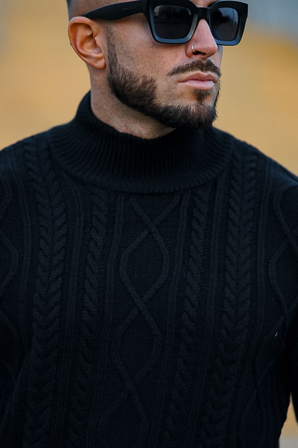 Men's Turtleneck Sweater -  Black & Slim Fit