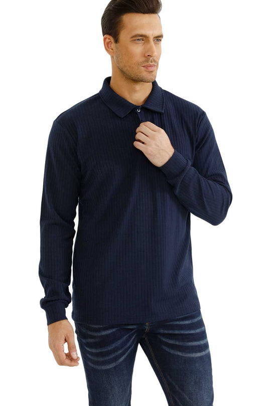 Men's Long Sleeve Polo Shirt - Slim Fit & Buttons