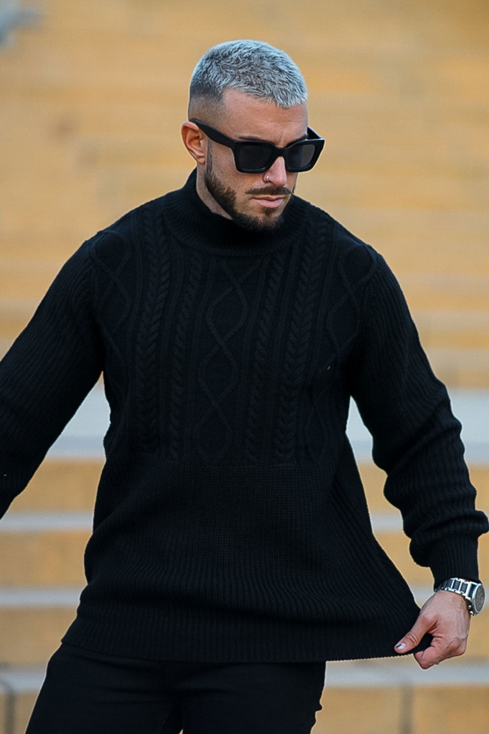 Men's Turtleneck Sweater -  Black & Slim Fit