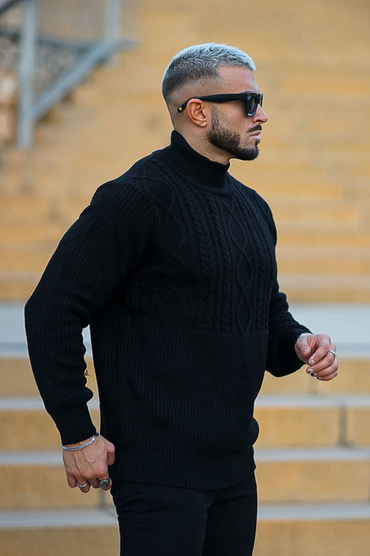 Men's Turtleneck Sweater -  Black & Slim Fit