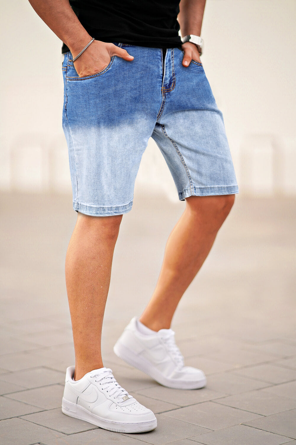 Urban Fade Denim Shorts - Gradient Blue