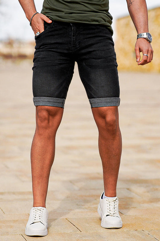 City Smart Denim Shorts - Black fade