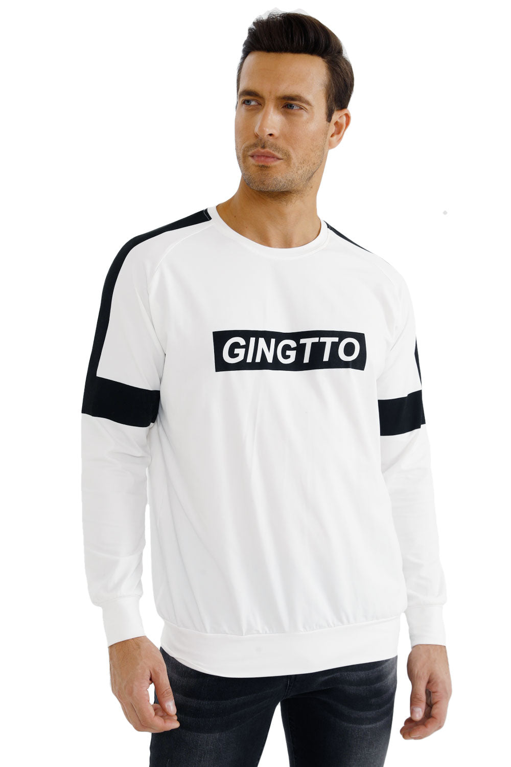 Gingtto Mens Long Sleeve Slim Fit Great Design Crewneck Pullover