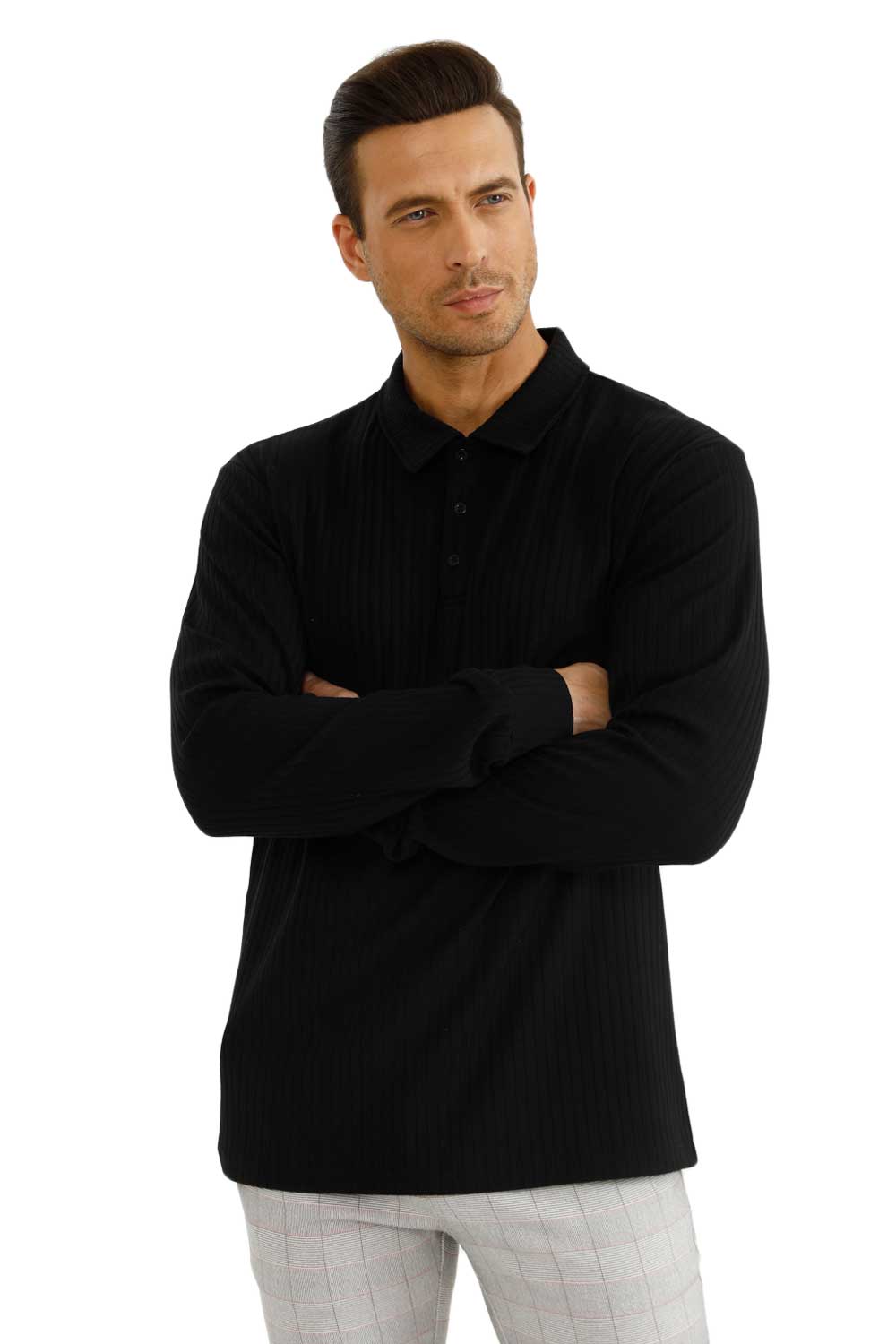 Men's Long Sleeve Polo Shirt - Slim Fit & Buttons