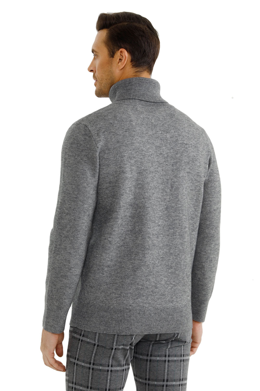 Men's Turtleneck Sweater- Gray White Black