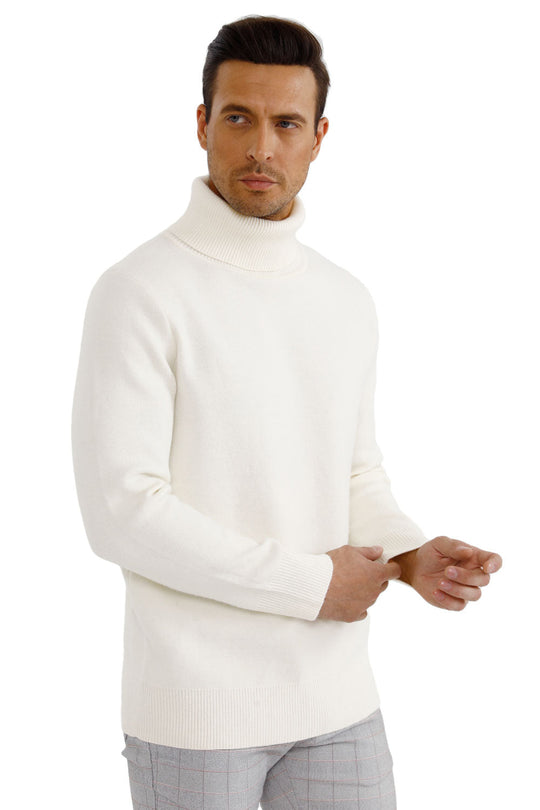 Men's Turtleneck Sweater- Gray White Black