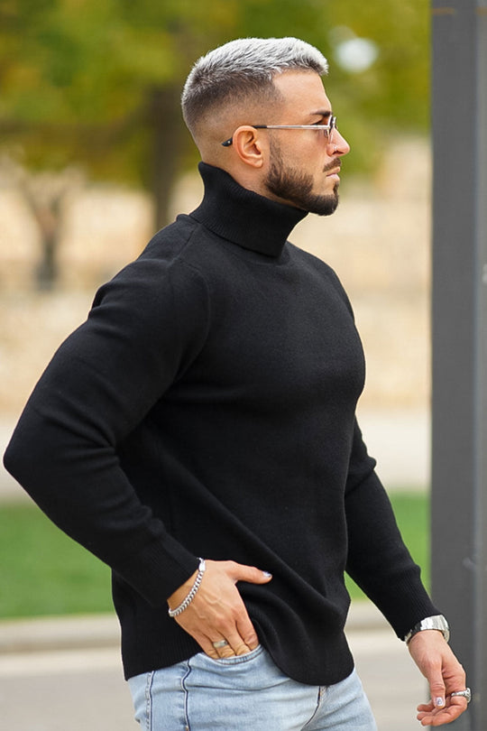 Men's Fashion Turtleneck - Black & Slim Fit