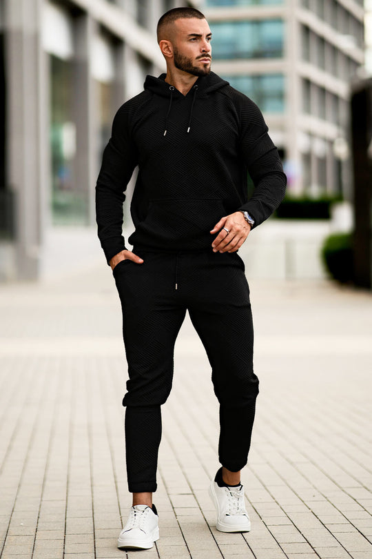 Men Casual Hoodie Set - Black