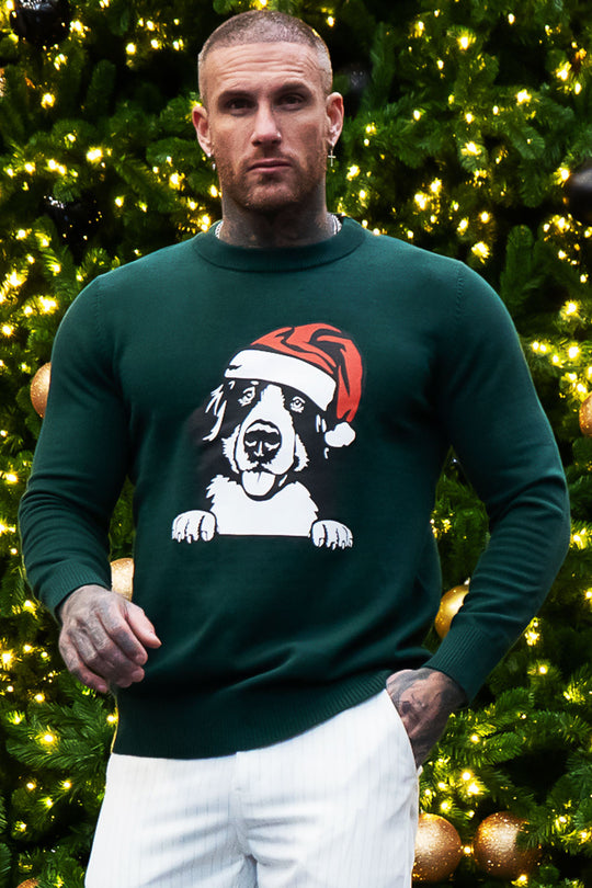 Warm Sweater For Men - Round Neck & Christmas Dog