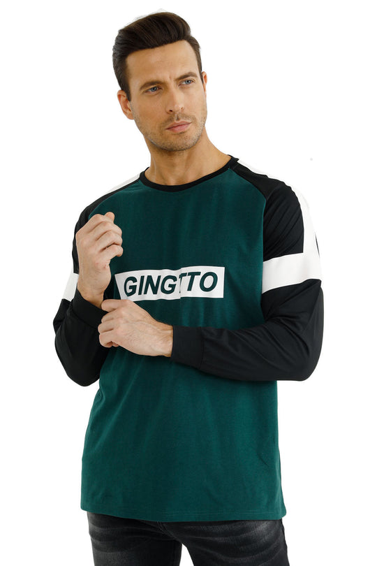 Gingtto Mens Long Sleeve Slim Fit Great Design Crewneck Pullover