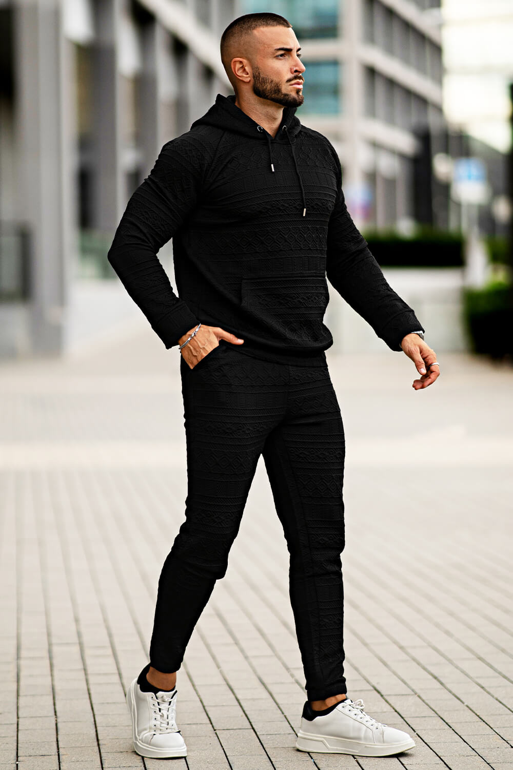 Men Hoodie Set - Black