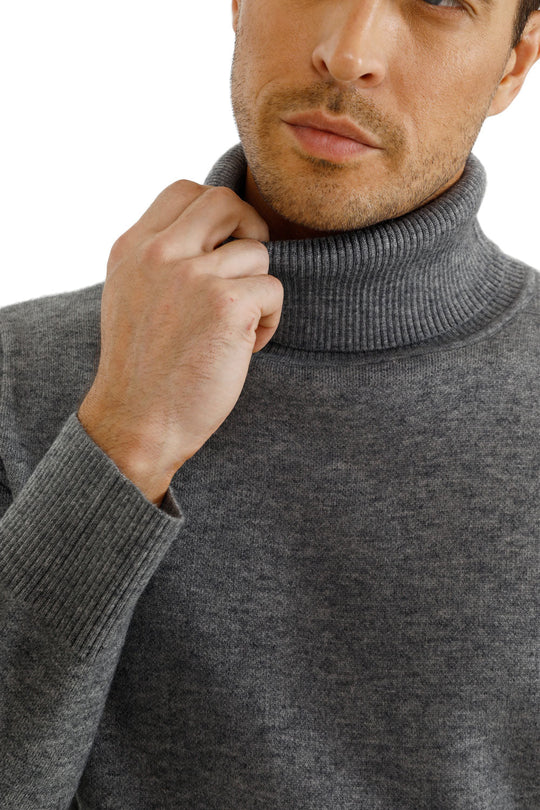 Men's Turtleneck Sweater- Gray White Black