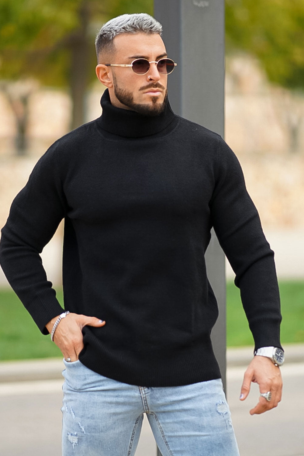 Men's Fashion Turtleneck - Black & Slim Fit