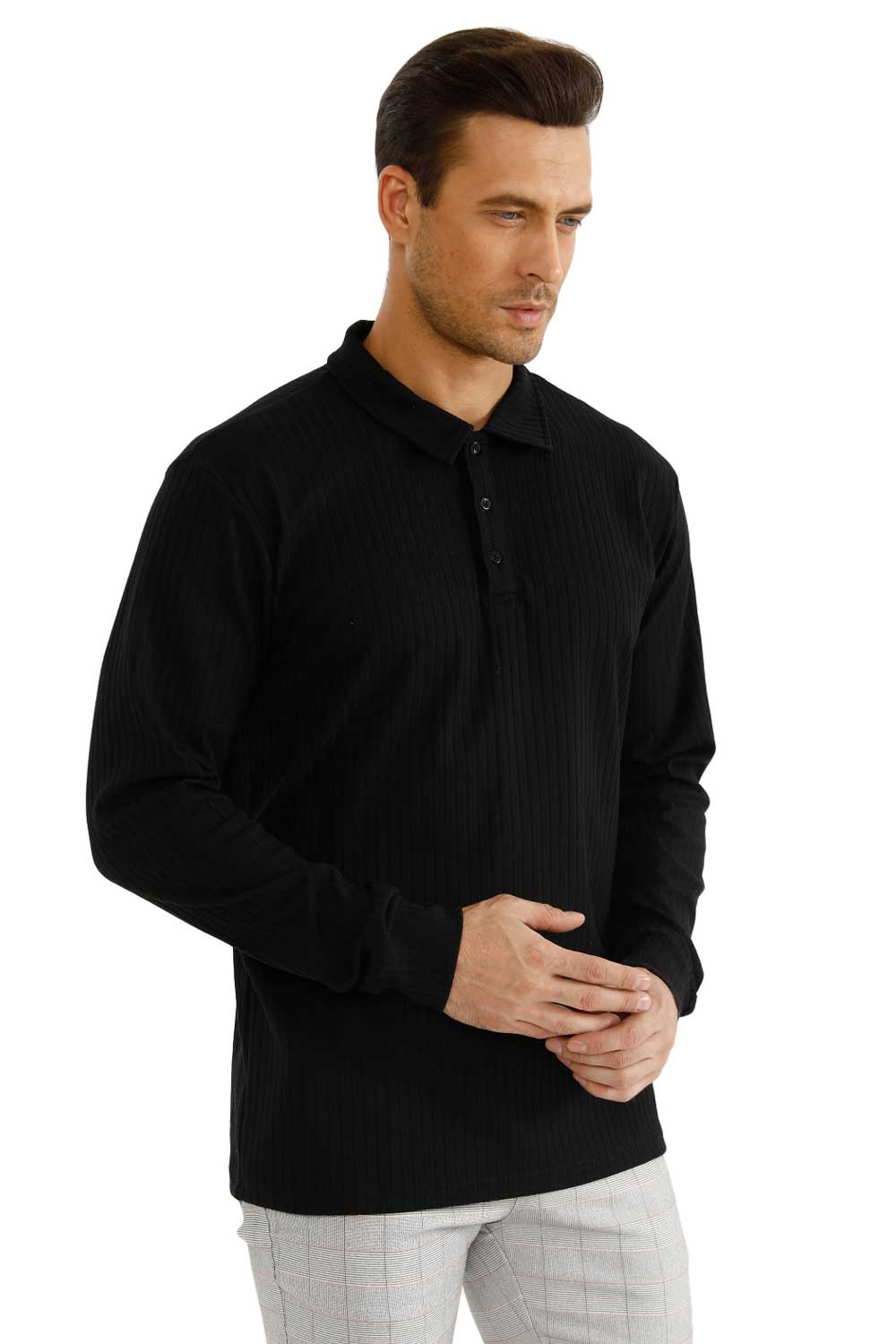 Men's Long Sleeve Polo Shirt - Slim Fit & Buttons