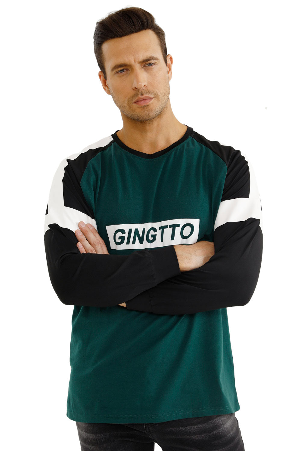 Gingtto Mens Long Sleeve Slim Fit Great Design Crewneck Pullover