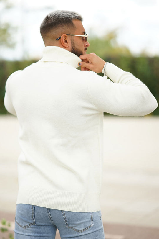 Men's Cream Sweater - Slim Fit & High Neck