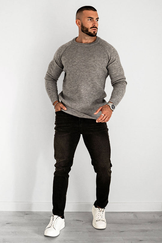 Men Round Neck Sweater - Grey