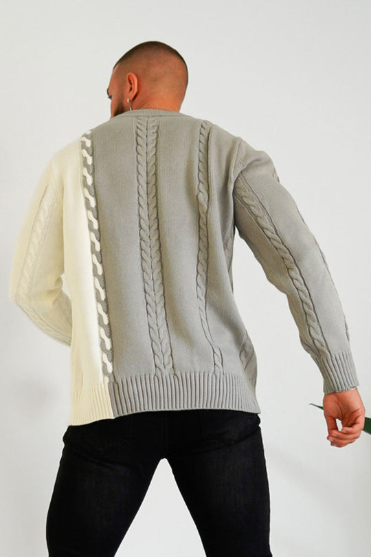 Men's Color Block Sweater - Grey & White