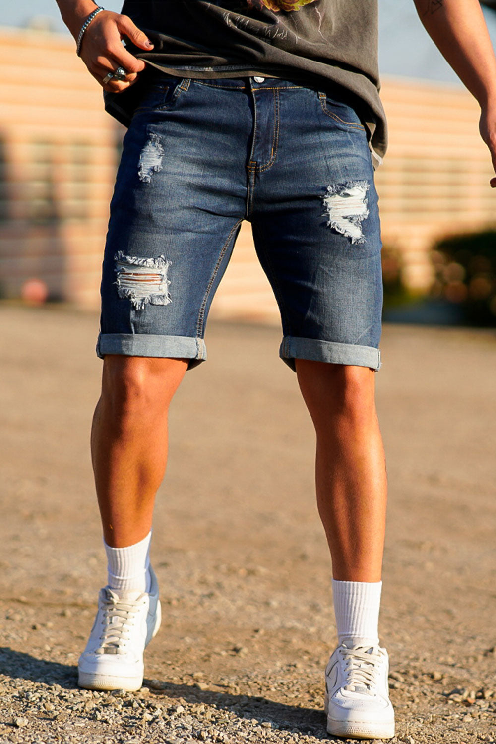 Modern Ripped Denim Shorts - Classic Blue