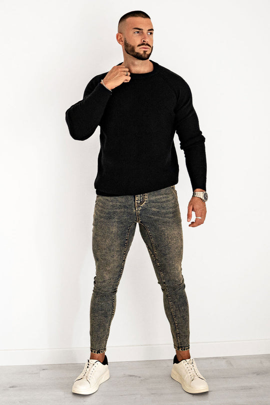 Men Round Neck Sweater - Black