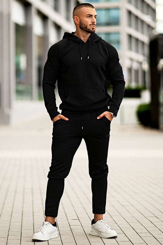 Men Casual Hoodie Set - Black