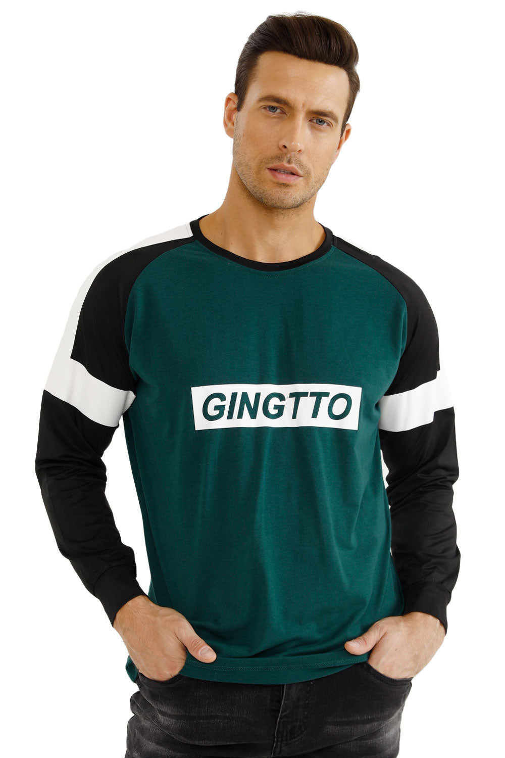 Gingtto Mens Long Sleeve Slim Fit Great Design Crewneck Pullover