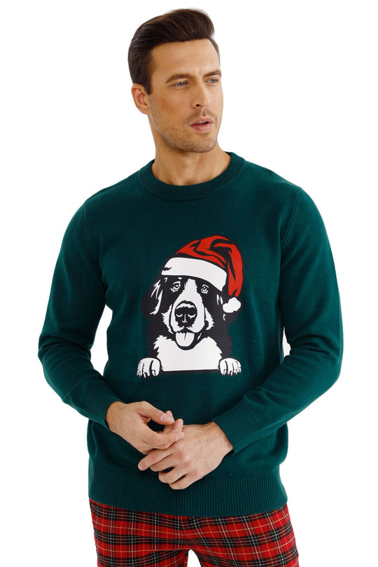 Men's Pattern Sweater - Slim Fit & Christmas Dog