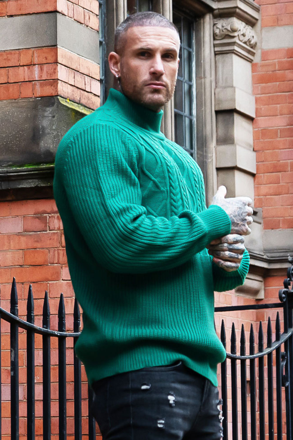 Men's Turtleneck Sweater - Green & Slim Fit