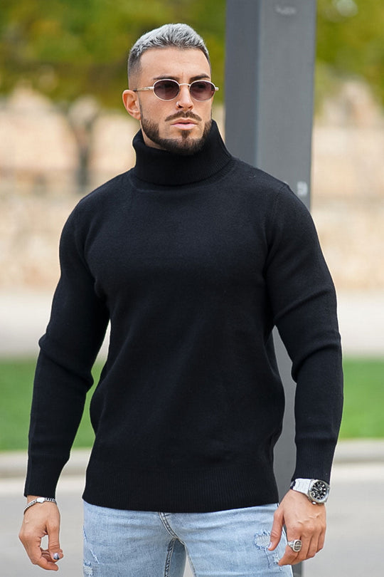 Men's Fashion Turtleneck - Black & Slim Fit