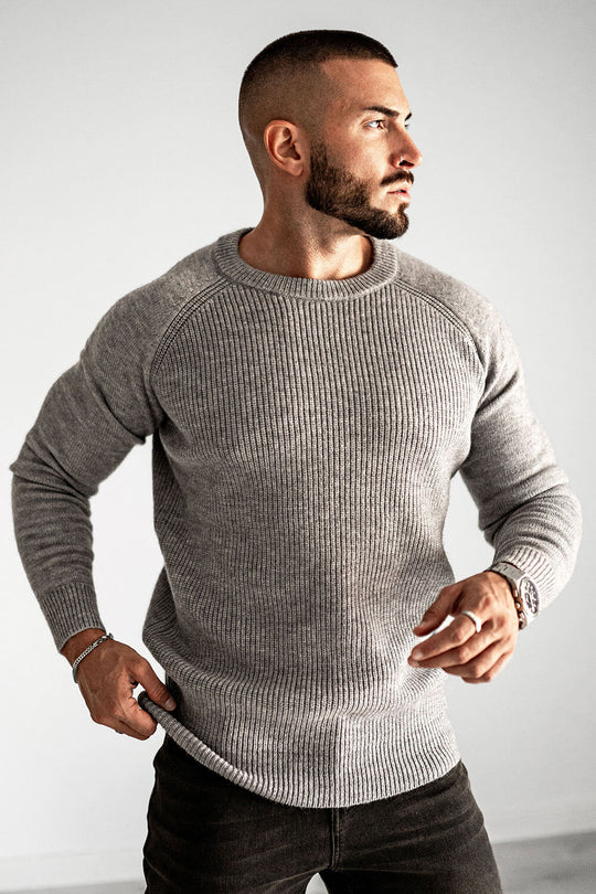 Men Round Neck Sweater - Grey