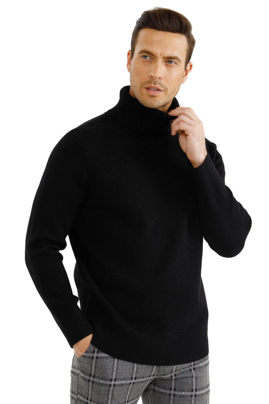 Men's Turtleneck Sweater- Gray White Black