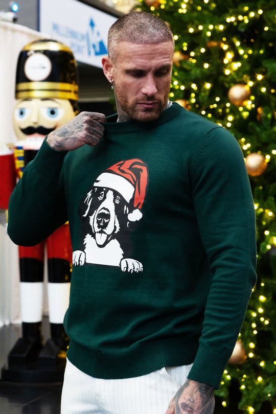 Warm Sweater For Men - Round Neck & Christmas Dog