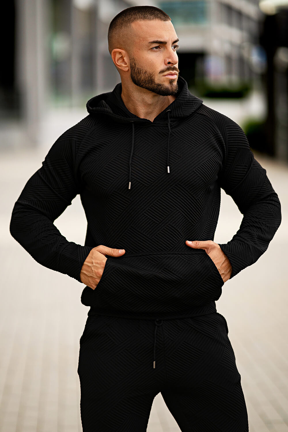 Men Casual Hoodie Set - Black