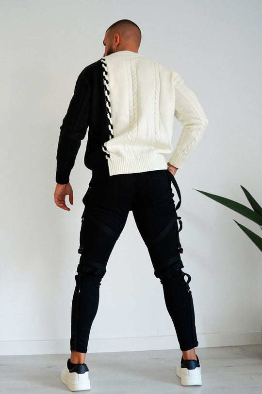 Men's Color Block Sweater - Black & White