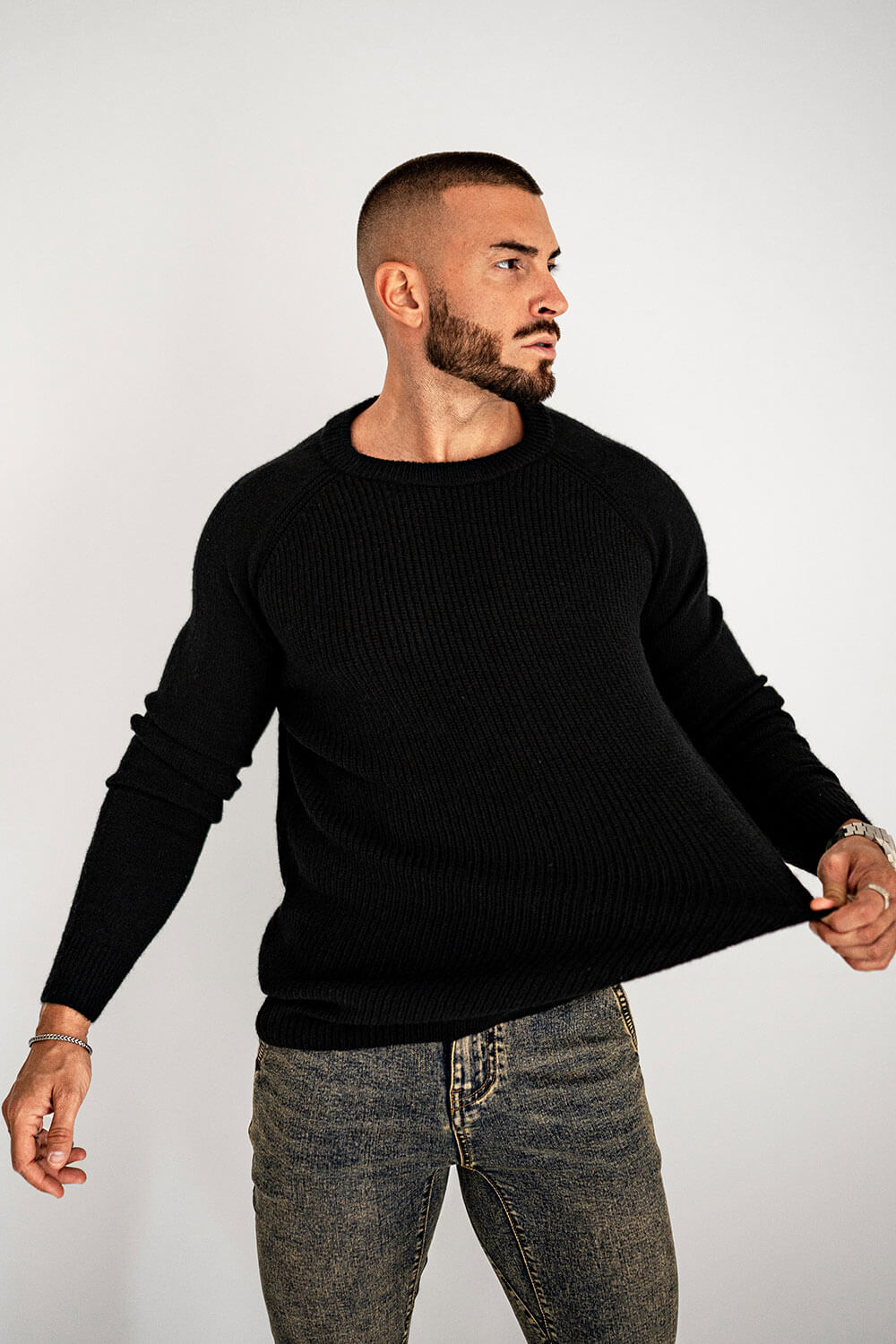 Men Round Neck Sweater - Black