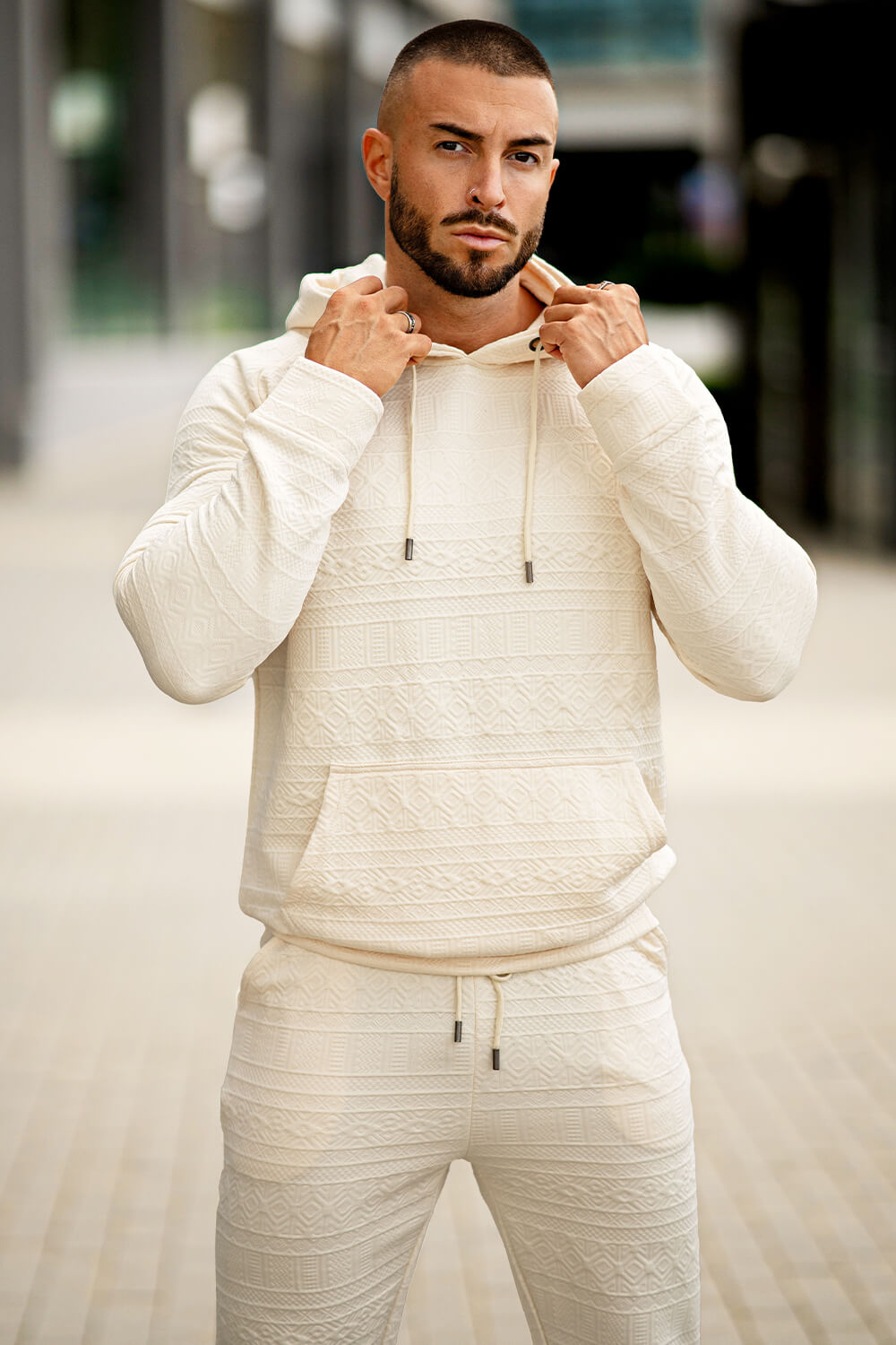 Men Hoodie Set - Beige