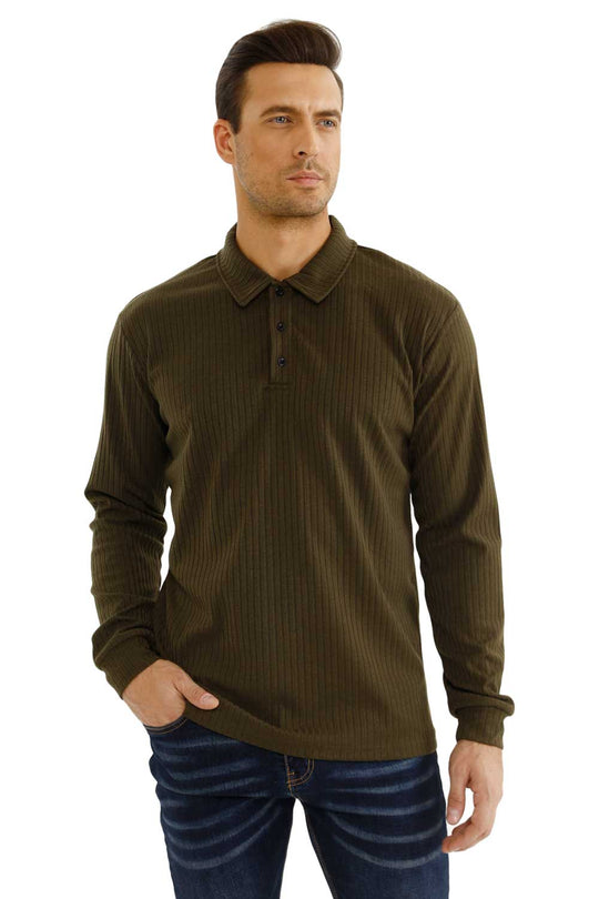 Men's Long Sleeve Polo Shirt - Slim Fit & Buttons