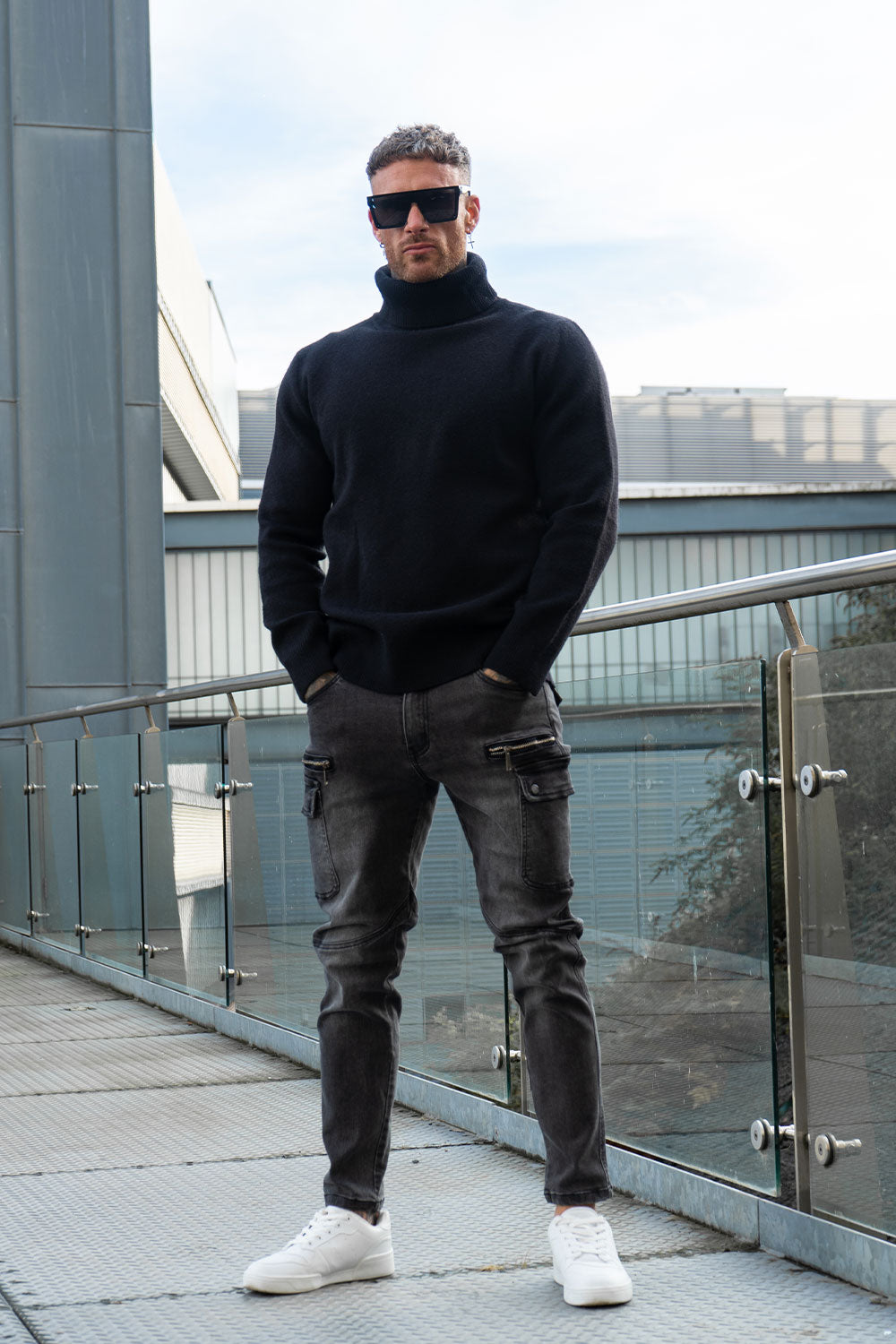 Men's Black Turtleneck Sweater - Slim Fit