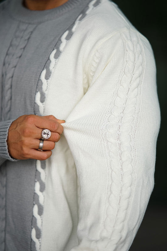 Men's Color Block Sweater - Grey & White