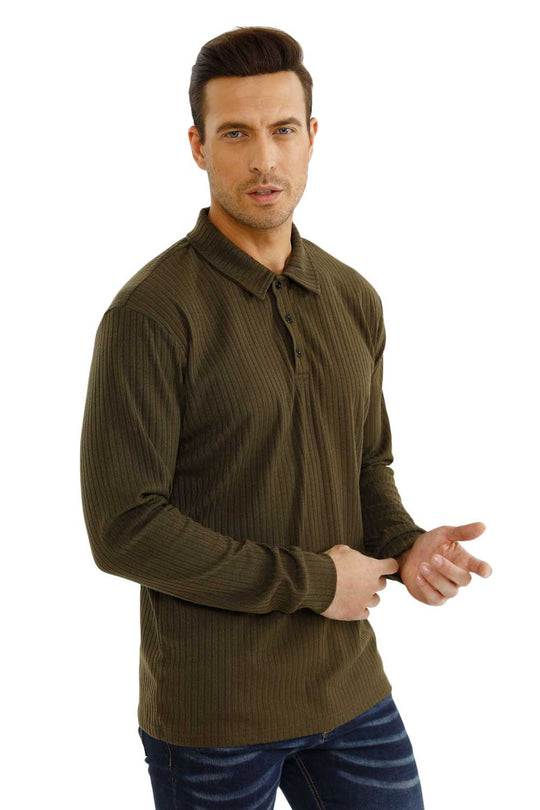 Men's Long Sleeve Polo Shirt - Slim Fit & Buttons