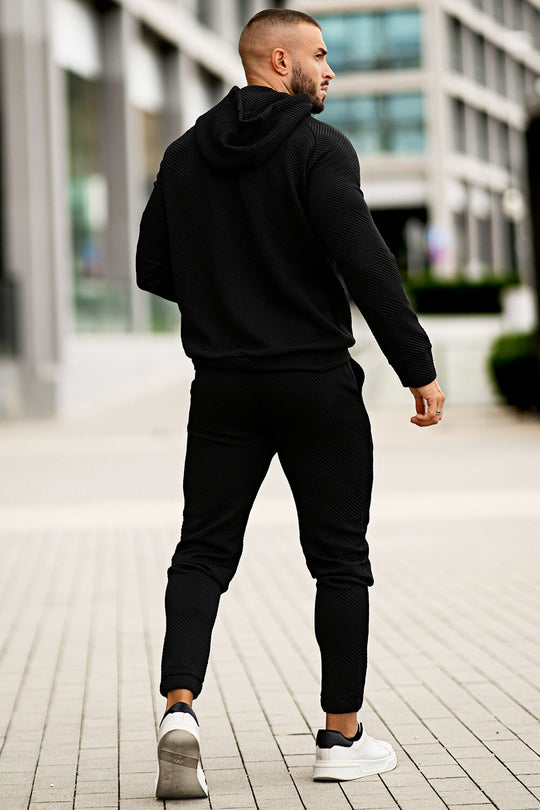 Men Casual Hoodie Set - Black