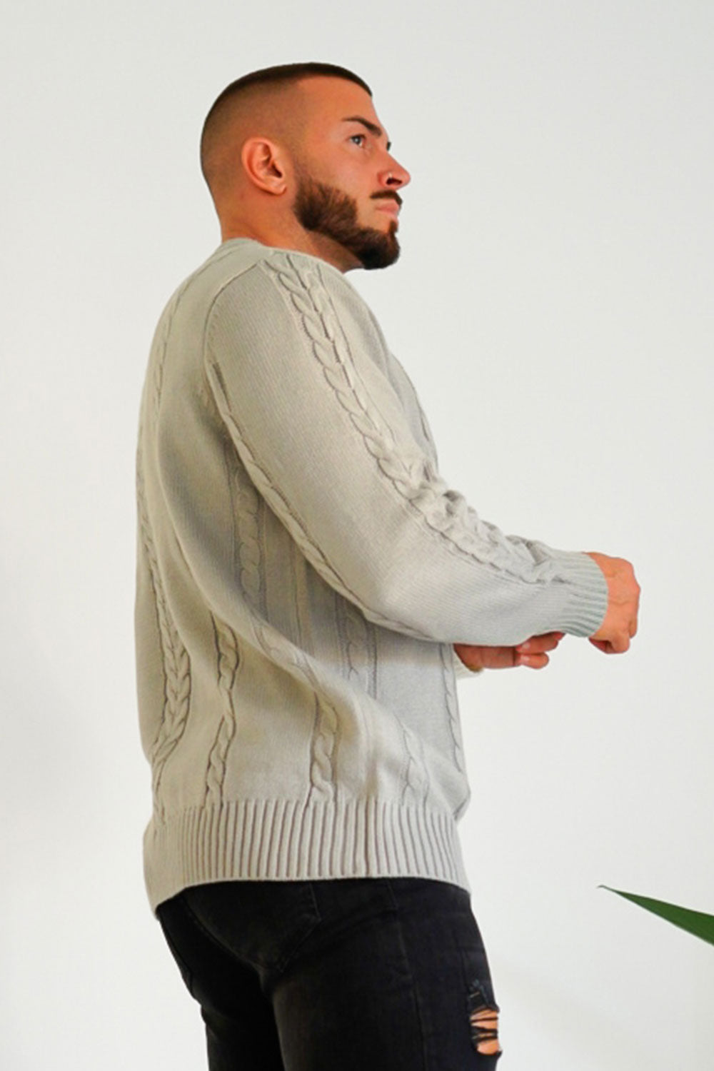 Men's Color Block Sweater - Grey & White