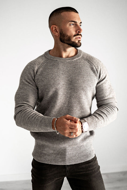 Men Round Neck Sweater - Grey