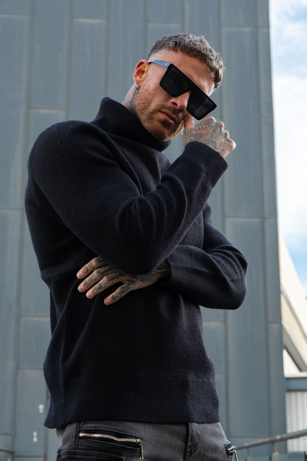 Men's Black Turtleneck Sweater - Slim Fit