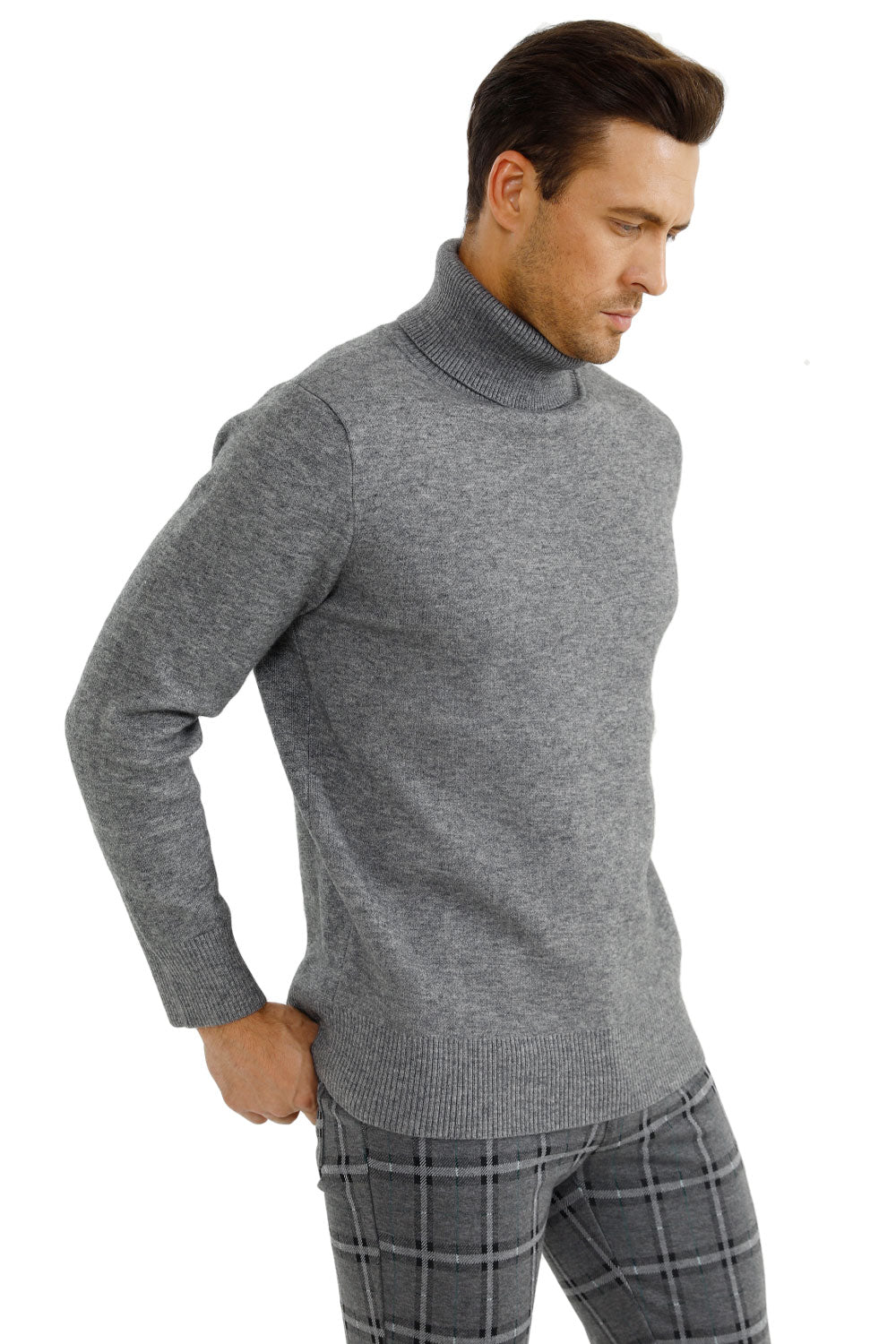 Men's Turtleneck Sweater- Gray White Black