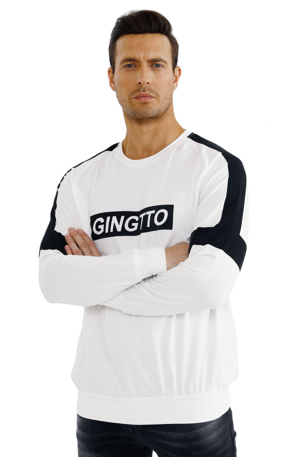 Gingtto Mens Long Sleeve Slim Fit Great Design Crewneck Pullover