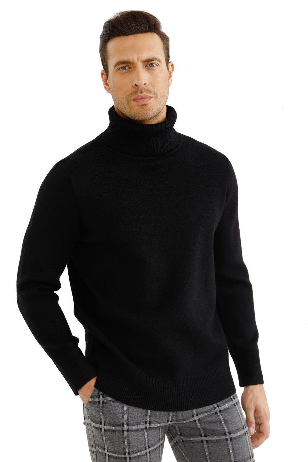 Men's Turtleneck Sweater- Gray White Black