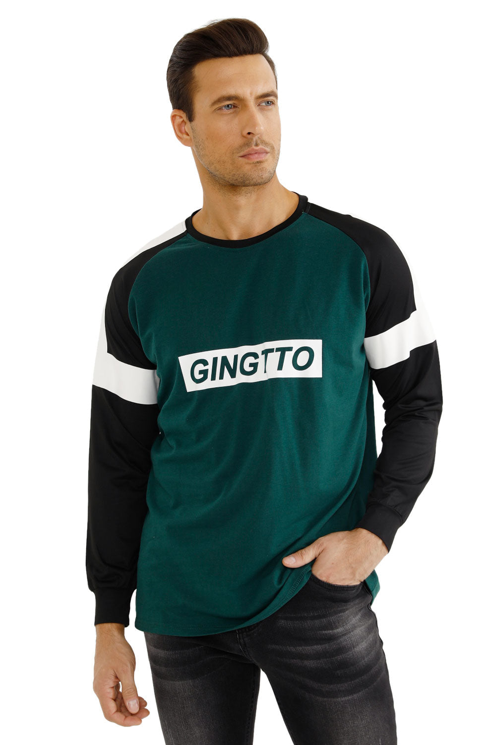 Gingtto Mens Long Sleeve Slim Fit Great Design Crewneck Pullover